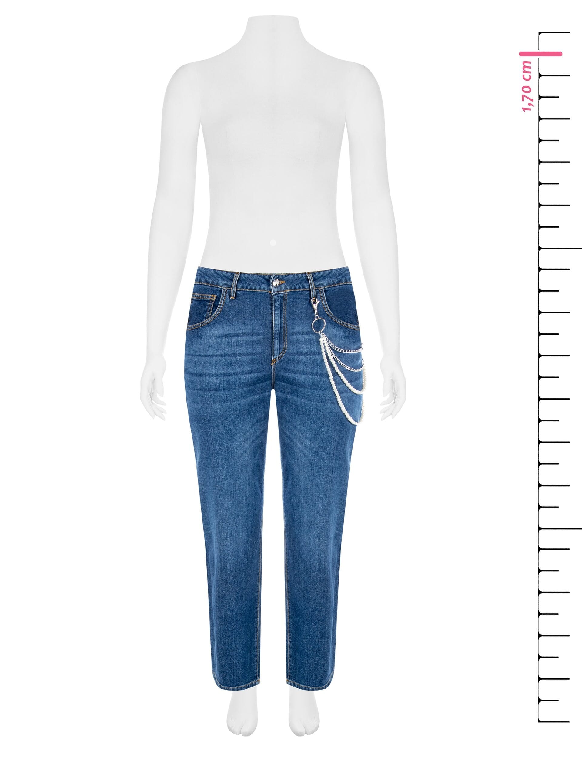 Rinascimento Curvy Straight Jeans With Removable Pearl Chain