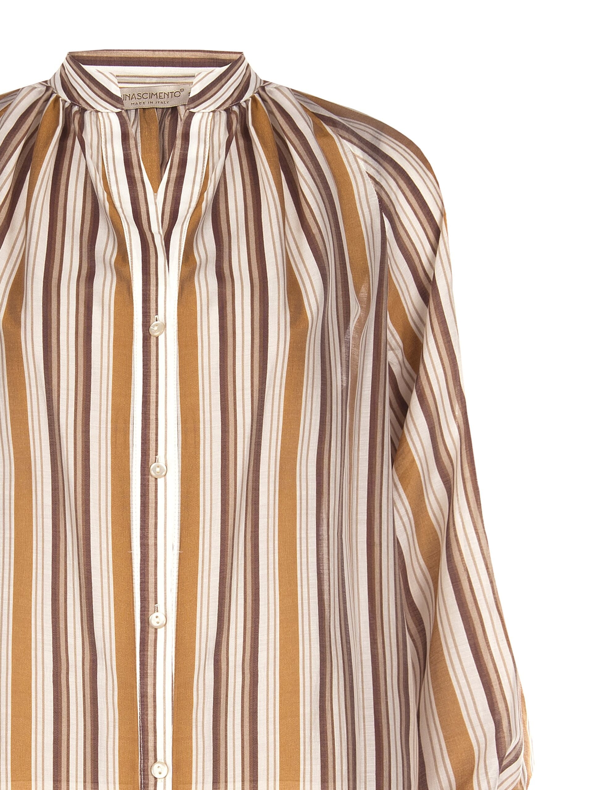 Ultralight Lyocell Striped Shirt With Balloon Sleeves Rinascimento