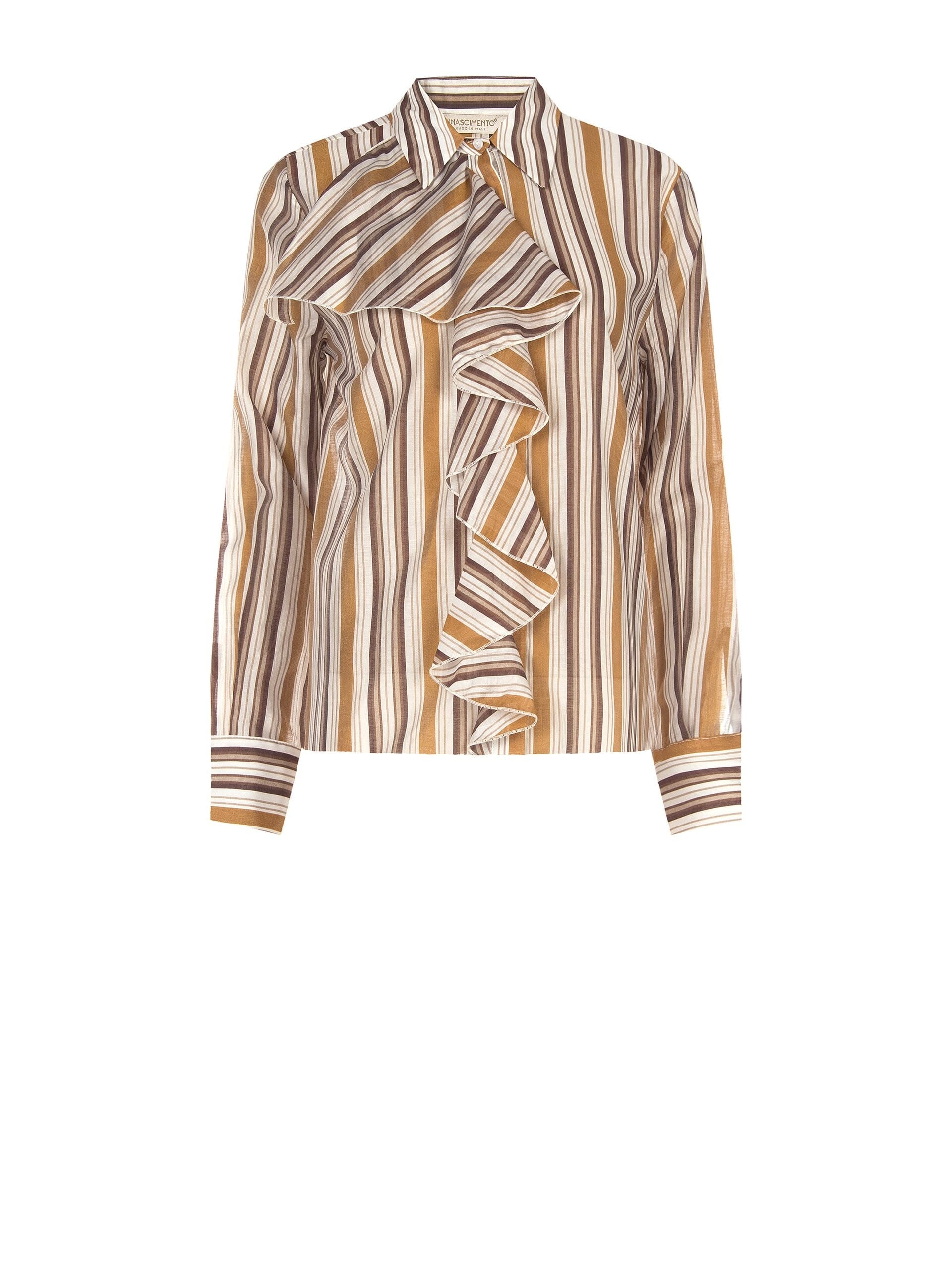 Ultralight Lyocell Striped Shirt With Maxi Ruffles Rinascimento