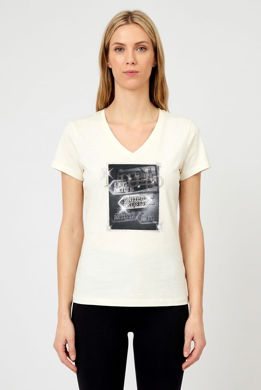 T-Shirt Con Stampa E Strass Liu Jo