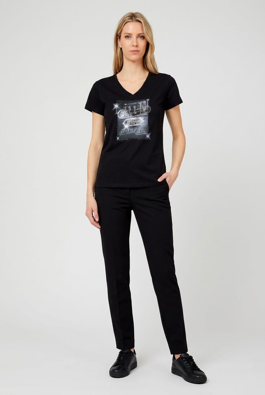 T-Shirt Con Stampa E Strass Liu Jo