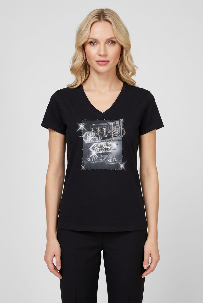 T-Shirt Con Stampa E Strass Liu Jo