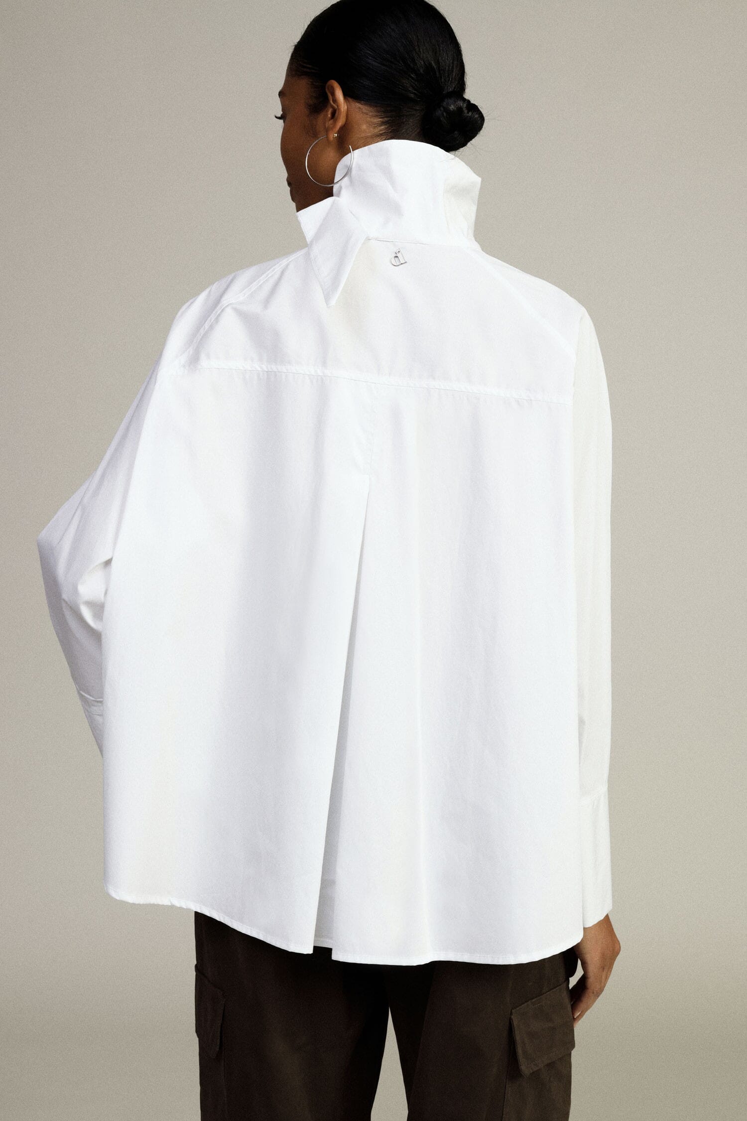 Wide Shirt With Asymmetrical High Collar And Dixie Pocket