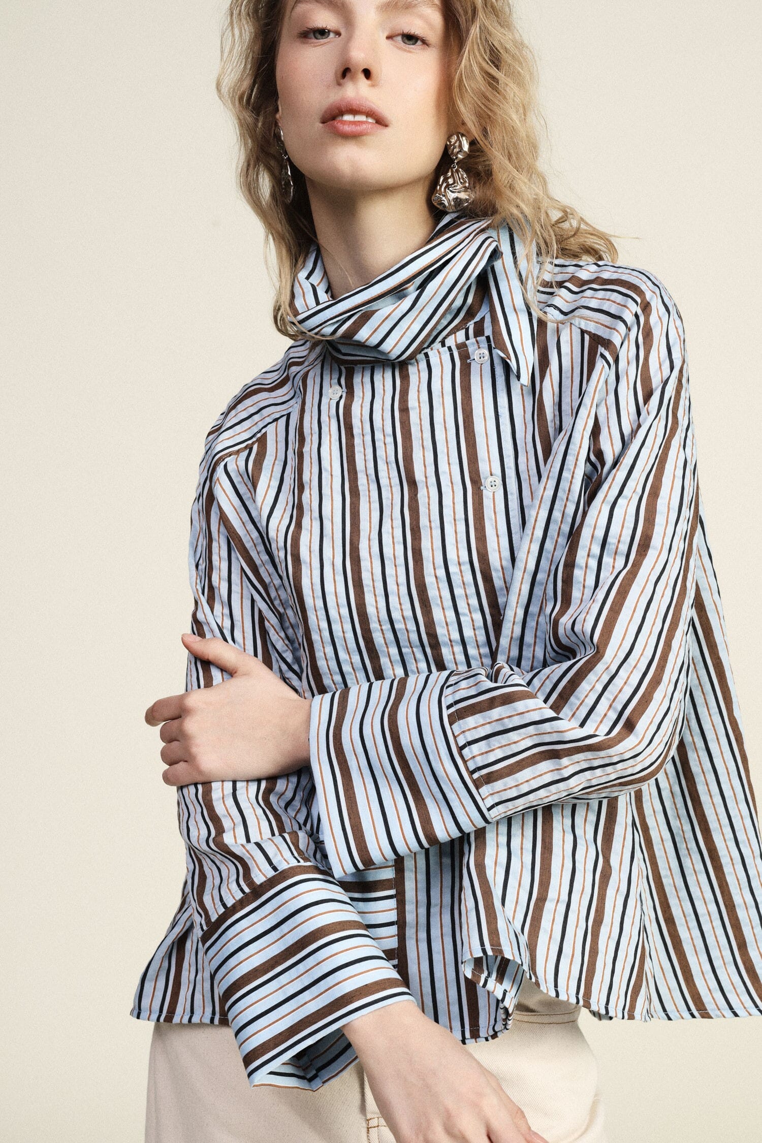 Striped Shirt With Classic Collar And Dixie Pocket