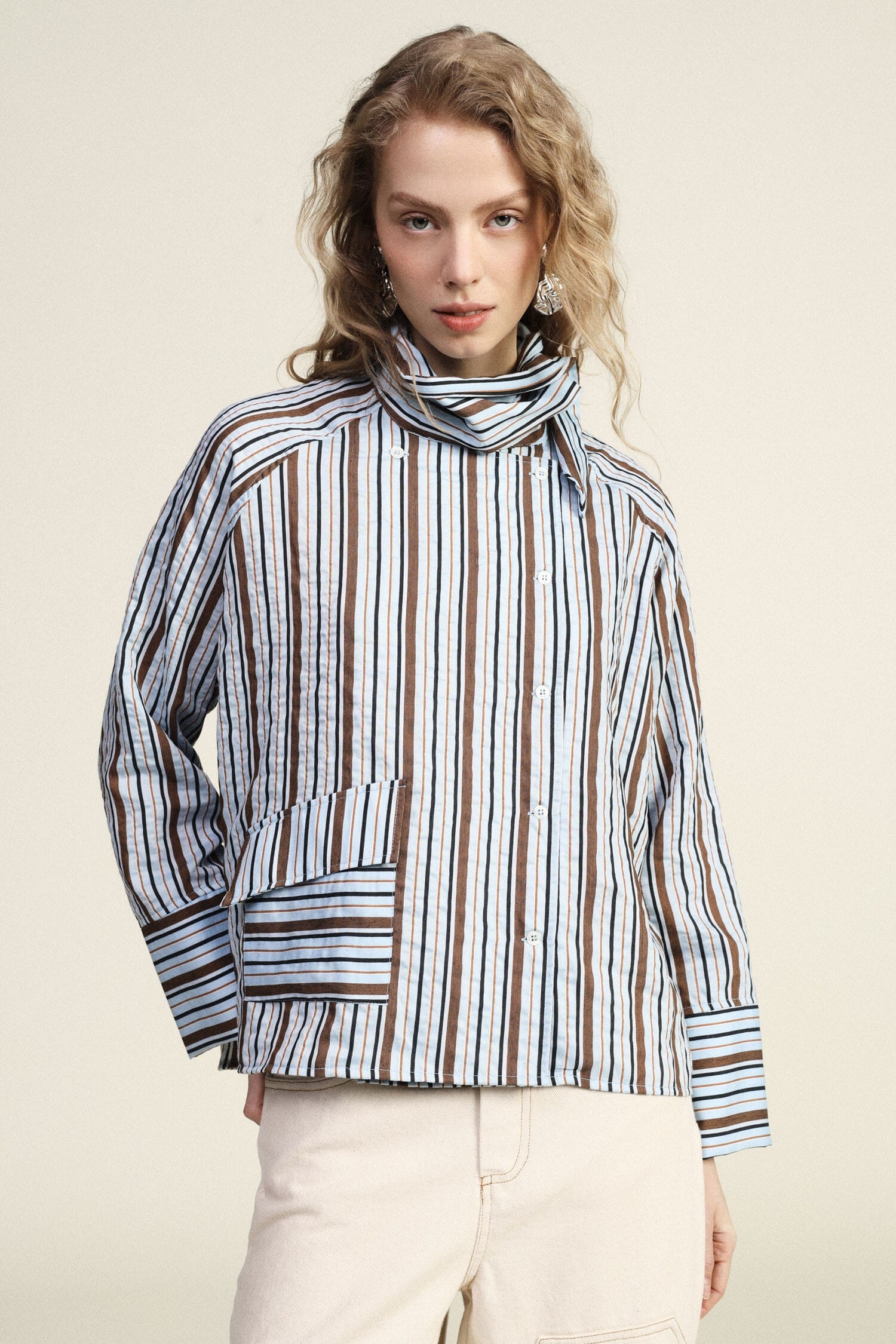 Striped Shirt With Classic Collar And Dixie Pocket