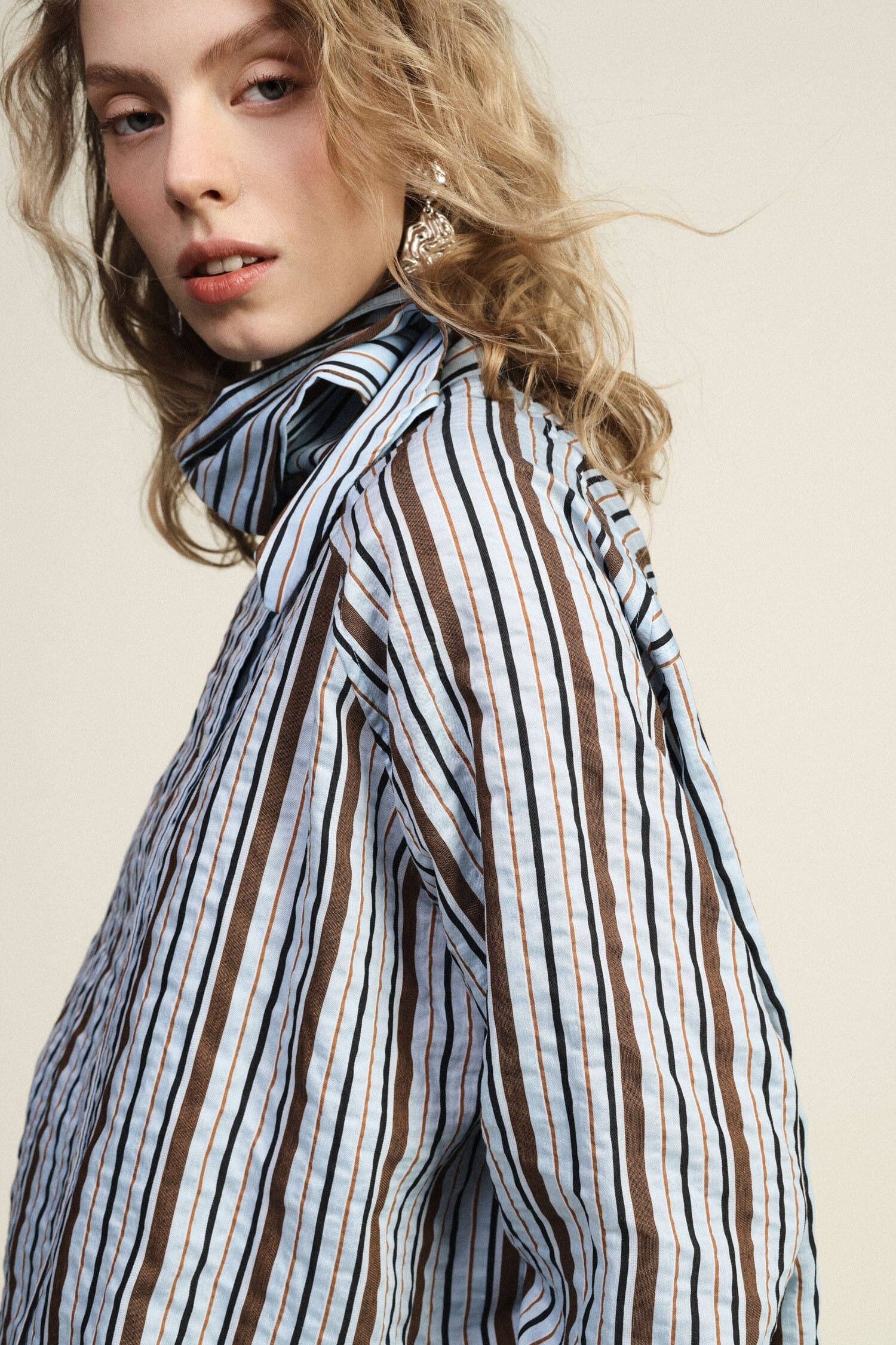 Striped Shirt With Classic Collar And Dixie Pocket