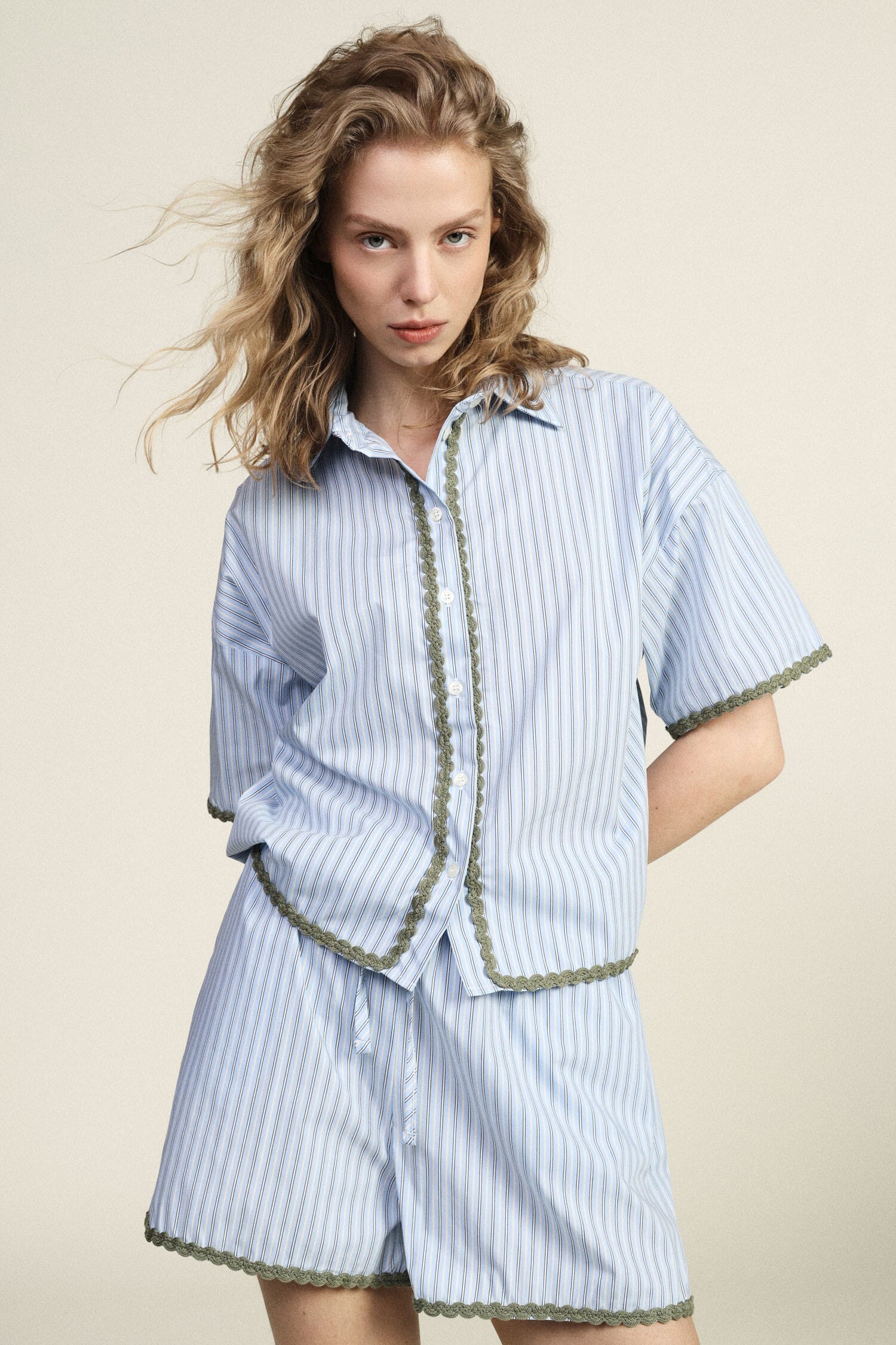 Striped Shirt With Scalloped Profiles And Short Sleeves Dixie