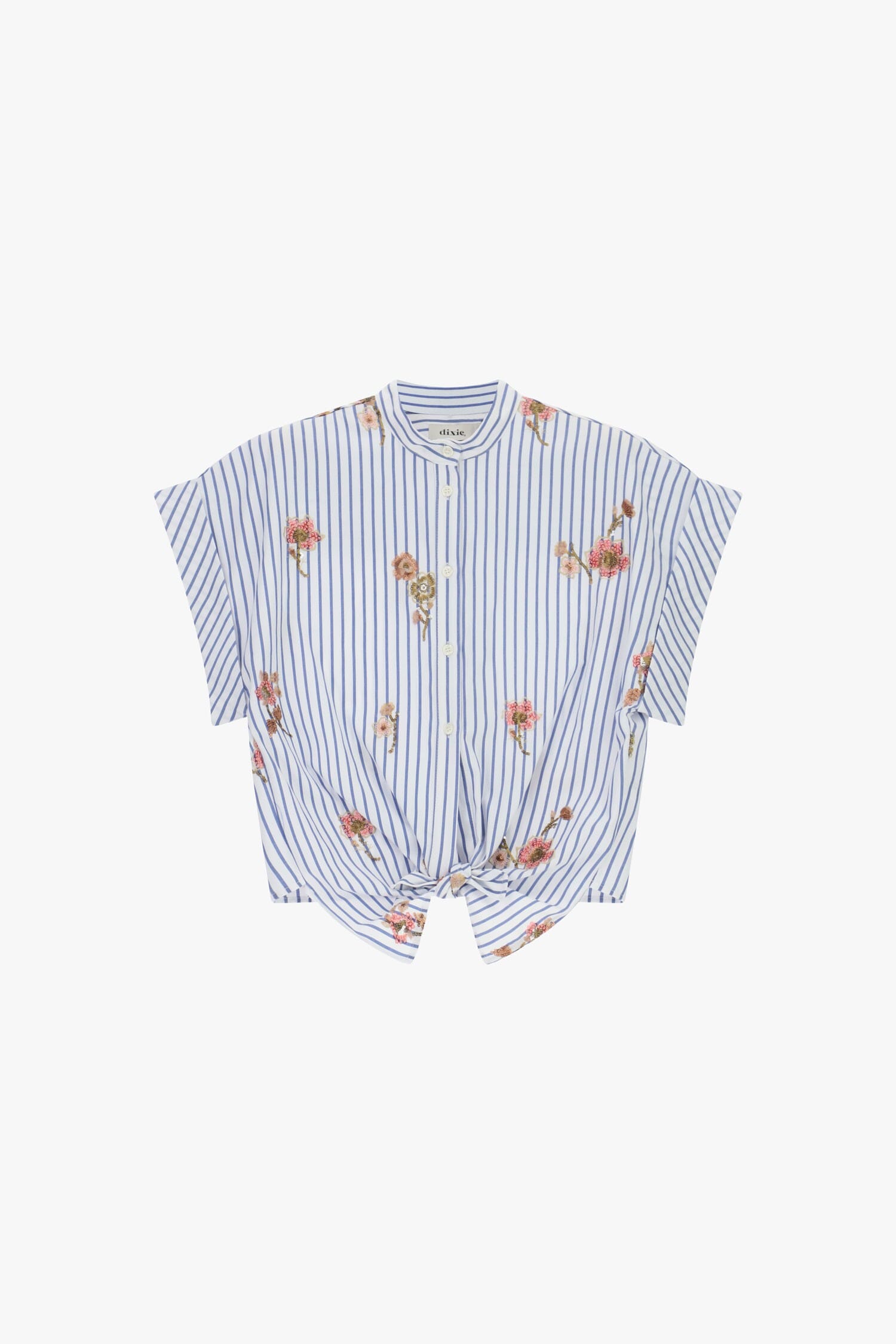 Striped Shirt With Knot And Flower Embroidery Dixie
