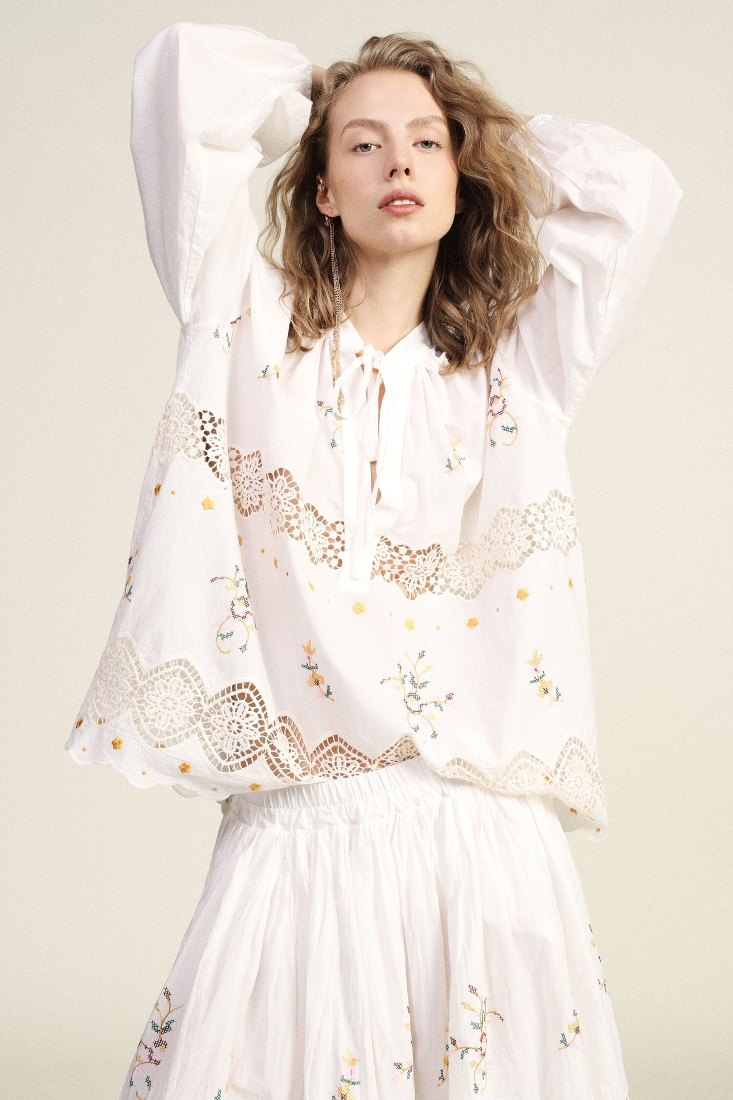 Blouse Wide Floral Embroidery Lace Inserts Dixie