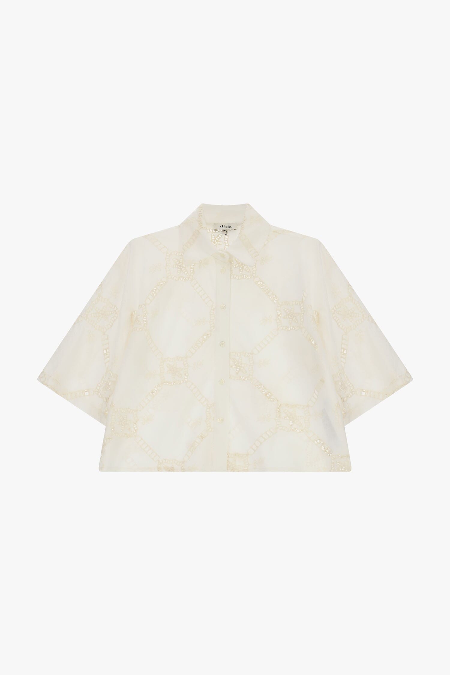 Cropped Shirt With Geometric Embroidery And Wide Dixie Sleeves