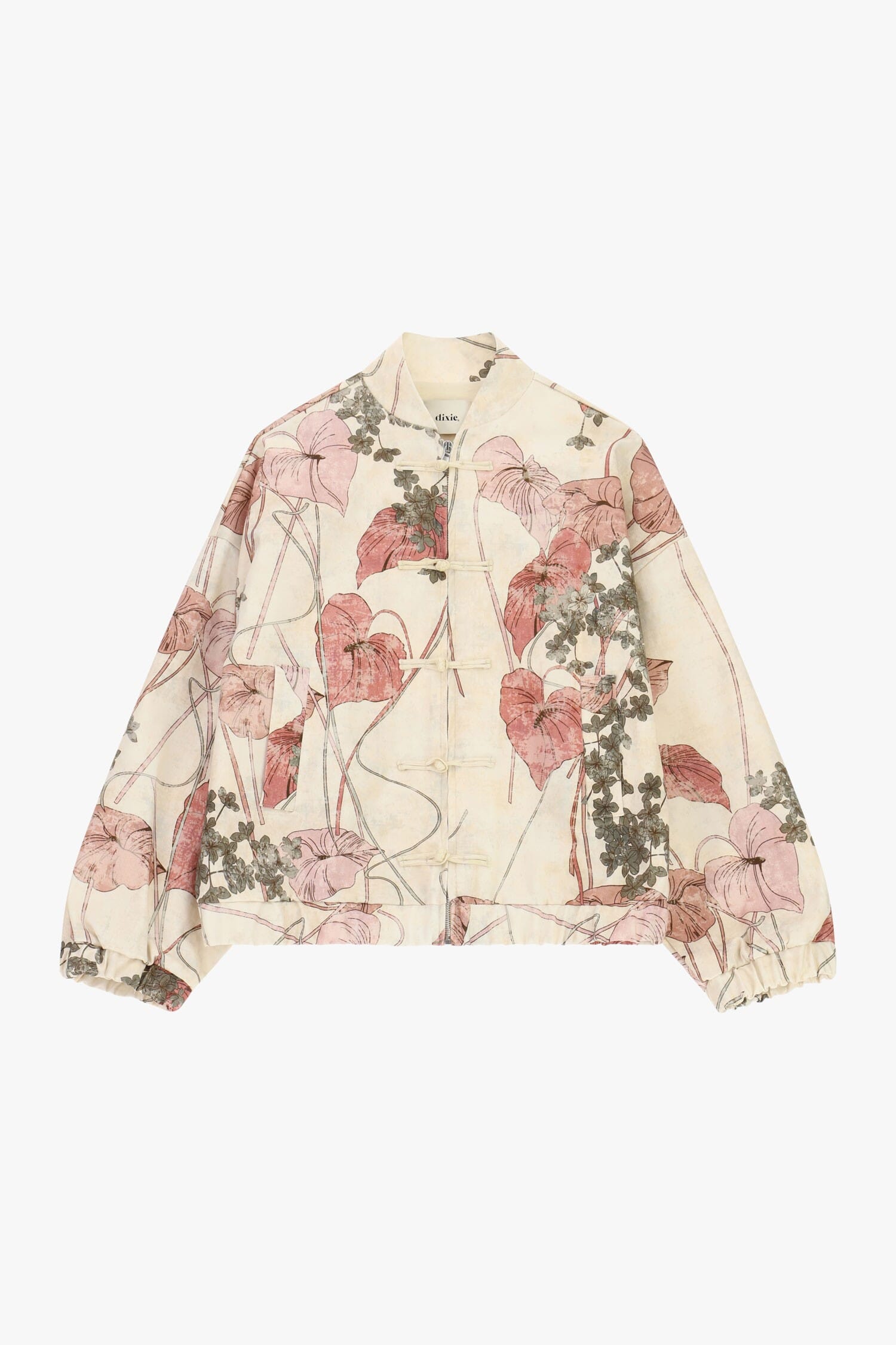 Bomber Jacket With Floral Print And Dixie Knot Closure