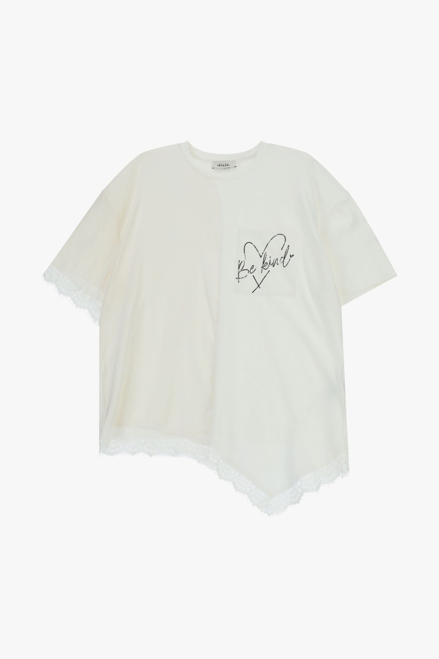 T-Shirt Manica Corta Con Scritta E Bordo In Pizzo Dixie