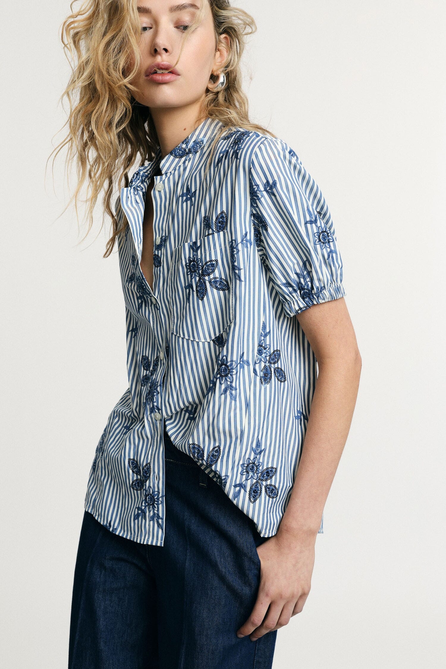 Striped Shirt With Curly Short Sleeves Please