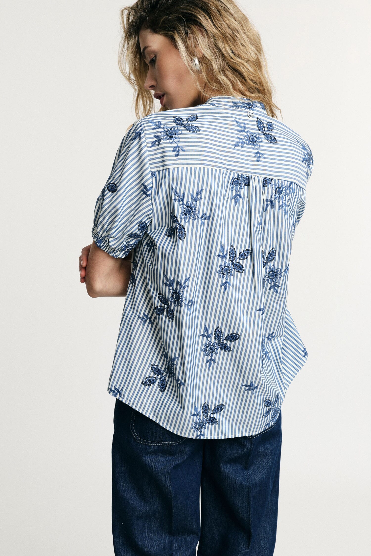 Striped Shirt With Curly Short Sleeves Please