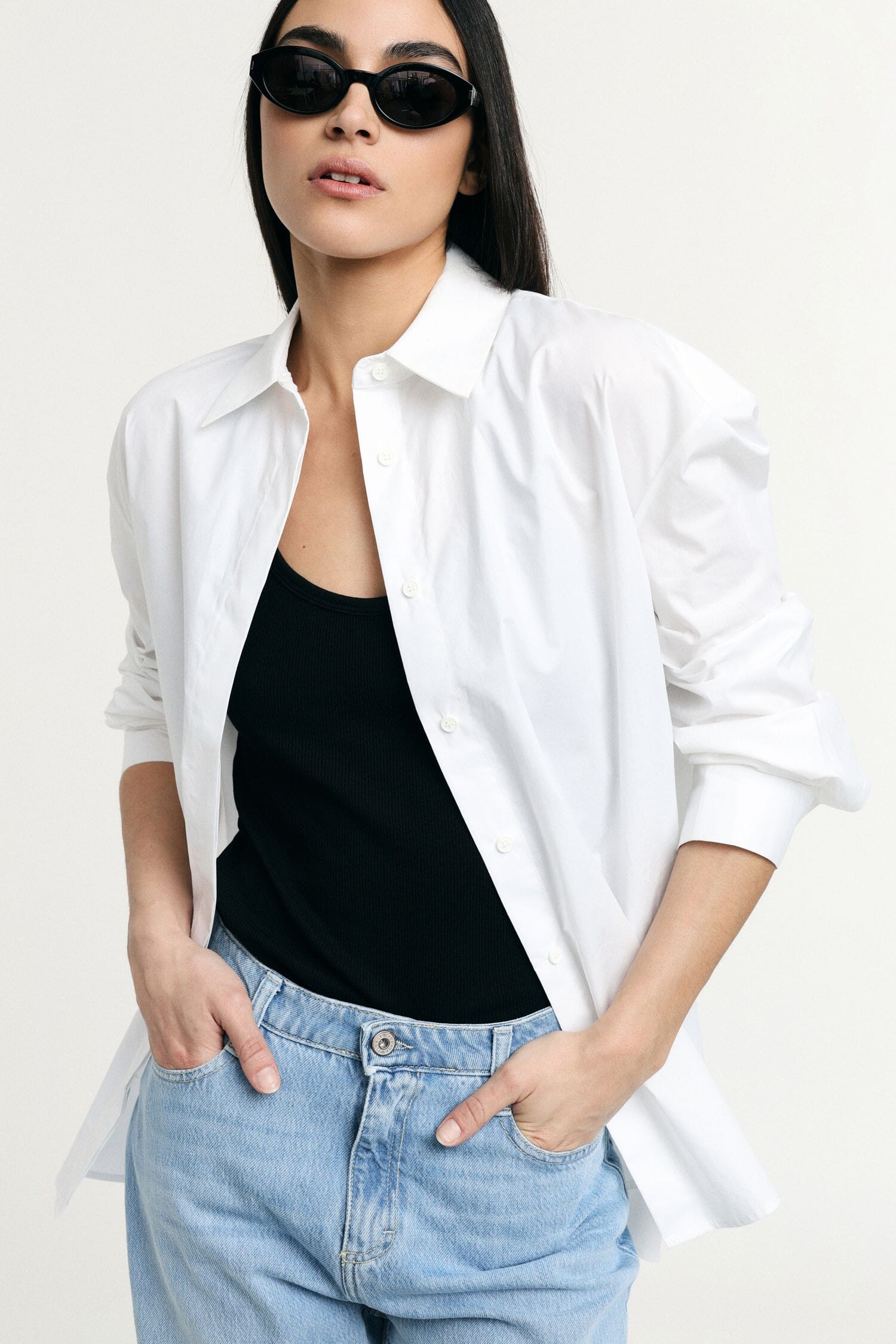 Shirt With Classic Collar And Loose Sleeves Please