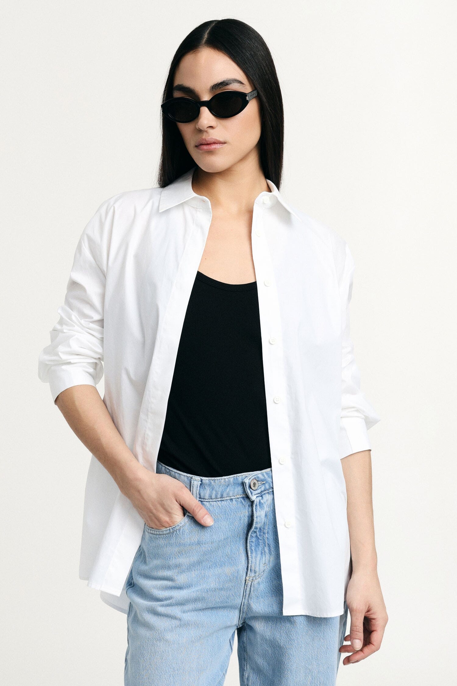 Shirt With Classic Collar And Loose Sleeves Please