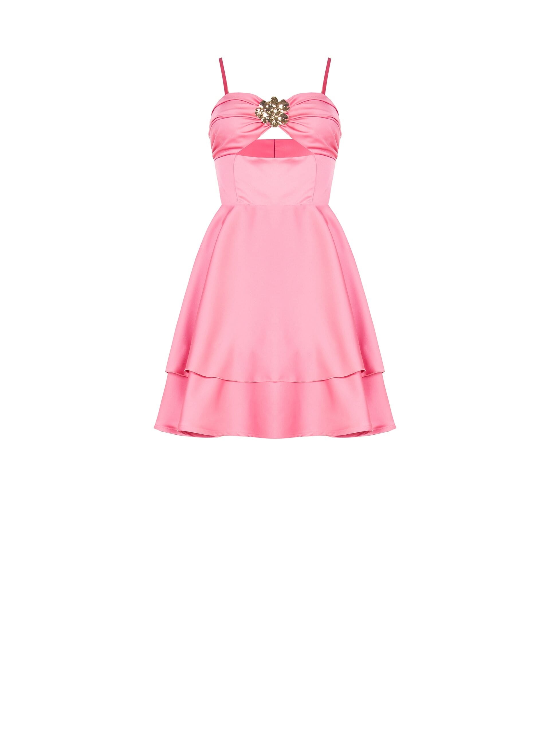 Rinascimento Cut-Out And Flower Jewelled Heavy Satin Short Dress