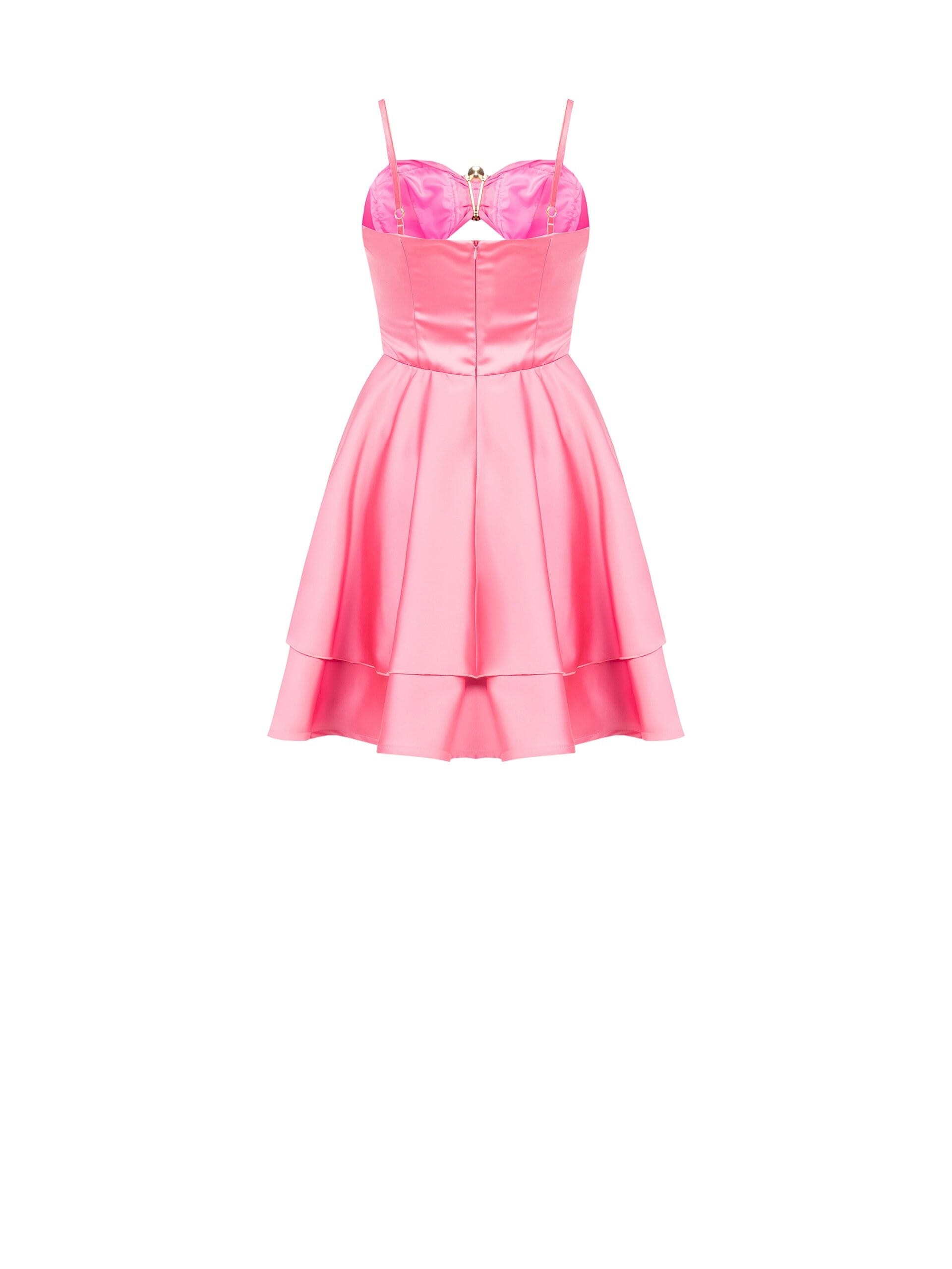 Rinascimento Cut-Out And Flower Jewelled Heavy Satin Short Dress