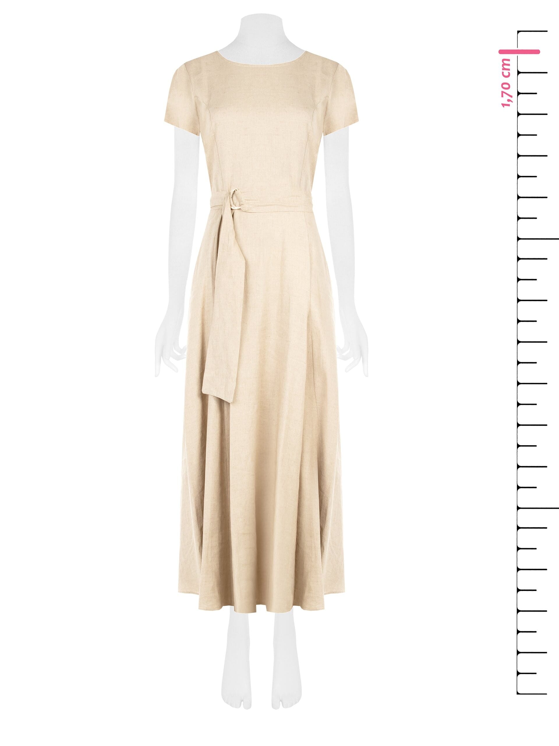 Vestito Lungo In Misto Viscosa E Lino Con Cintura Coordinata Rinascimento