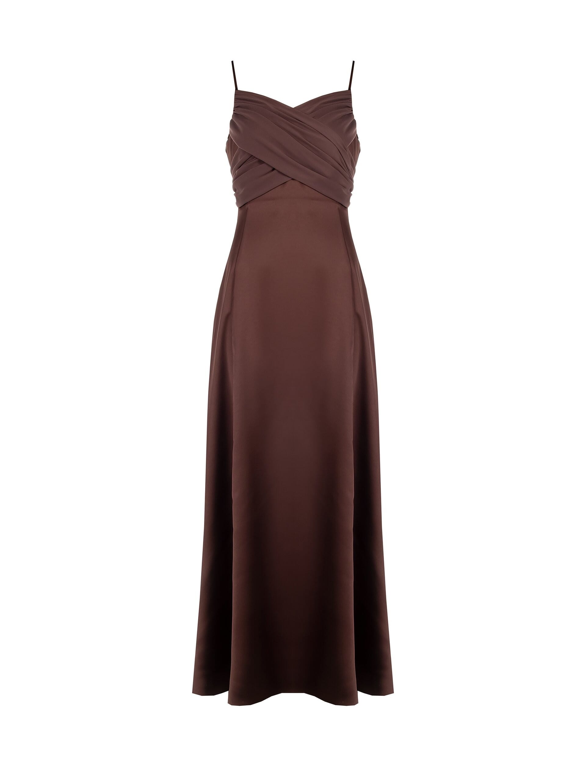 Long Satin Dress With Georgette Braid And Slit Rinascimento