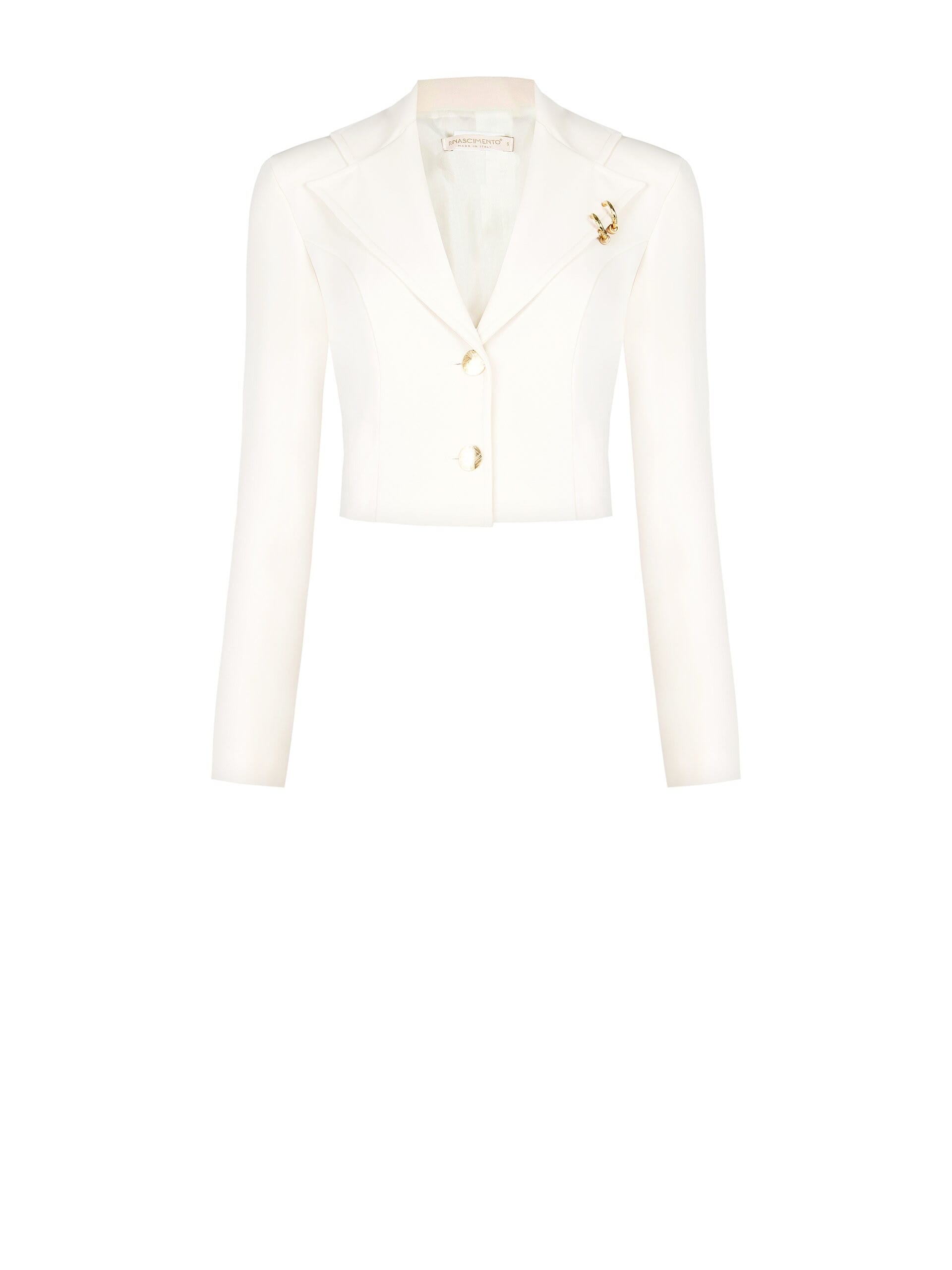 Fluid Fabric Short Fitted Blazer Jacket With Rings On Revers Rinascimento