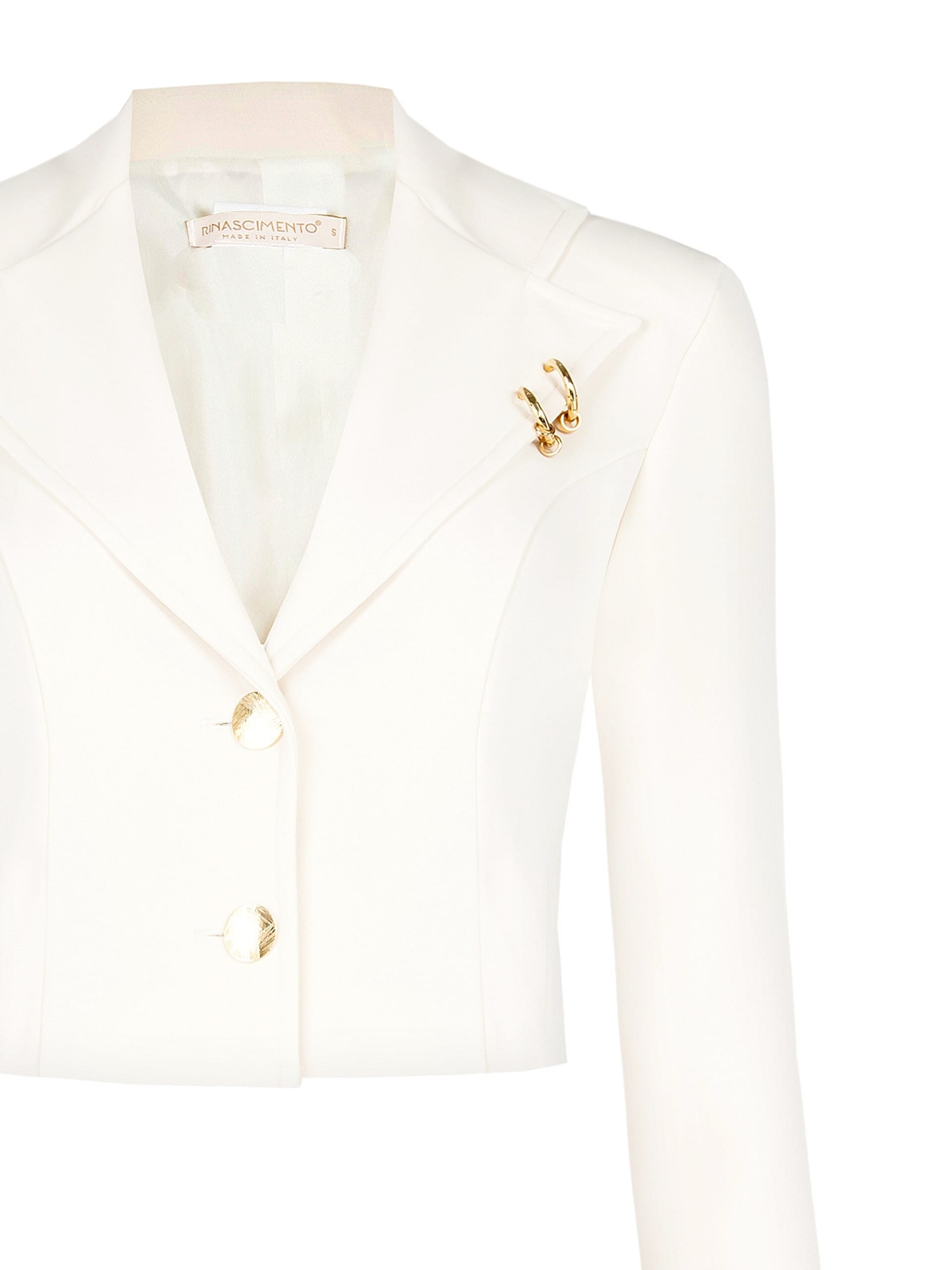 Fluid Fabric Short Fitted Blazer Jacket With Rings On Revers Rinascimento