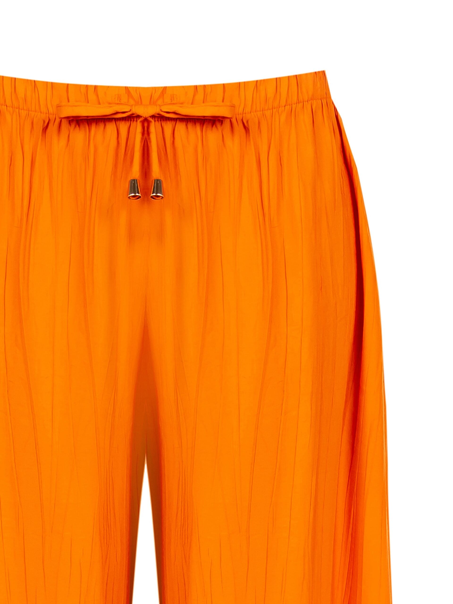 Wrinkled Effect Mixed Viscose Palazzo Trousers with Drawstring Waist Rinascimento