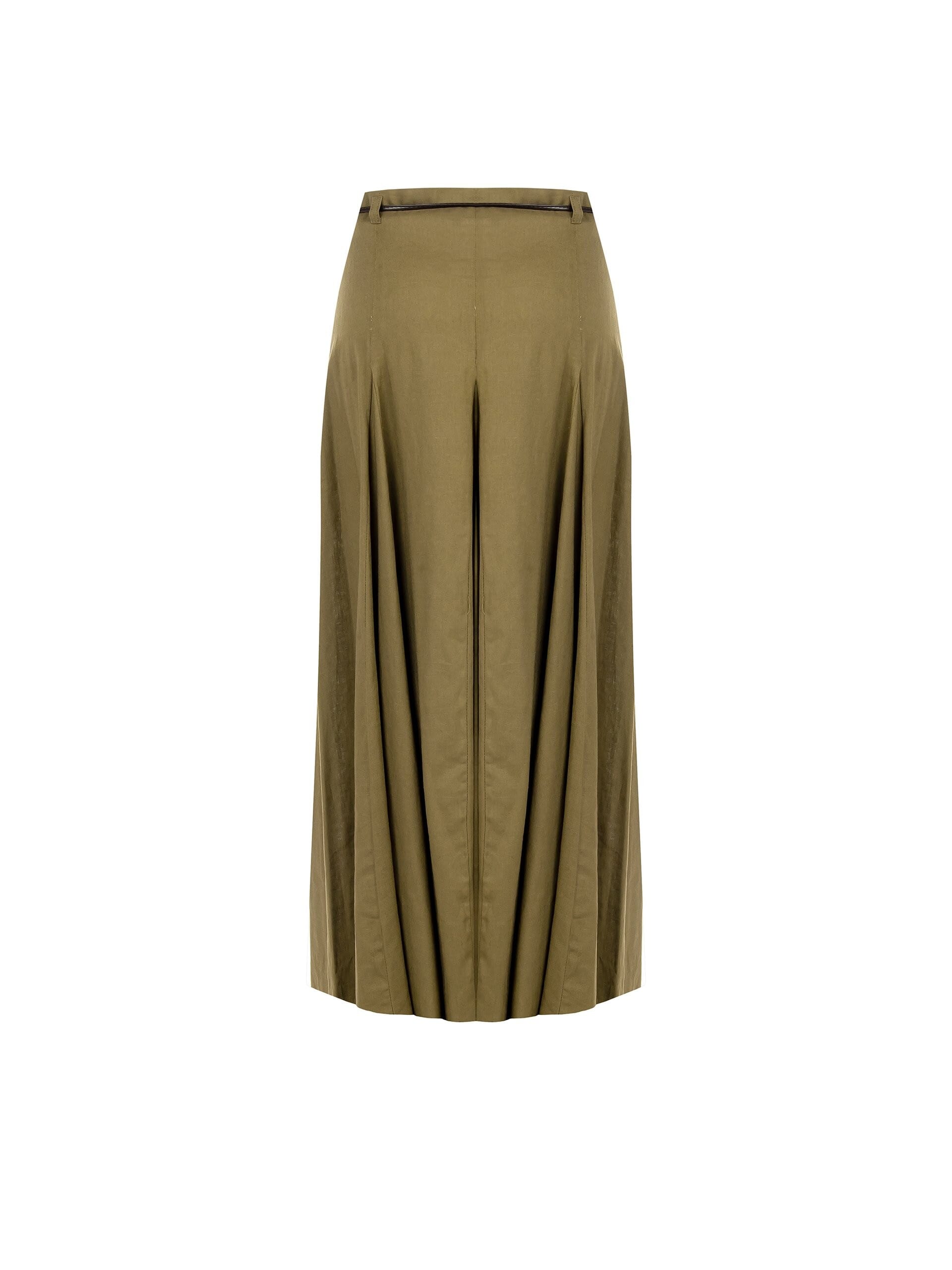 Gonna Lunga A Ruota In Misto Lino E Viscosa Con Sottile Cintura In Similpelle Abbinata Rinascimento