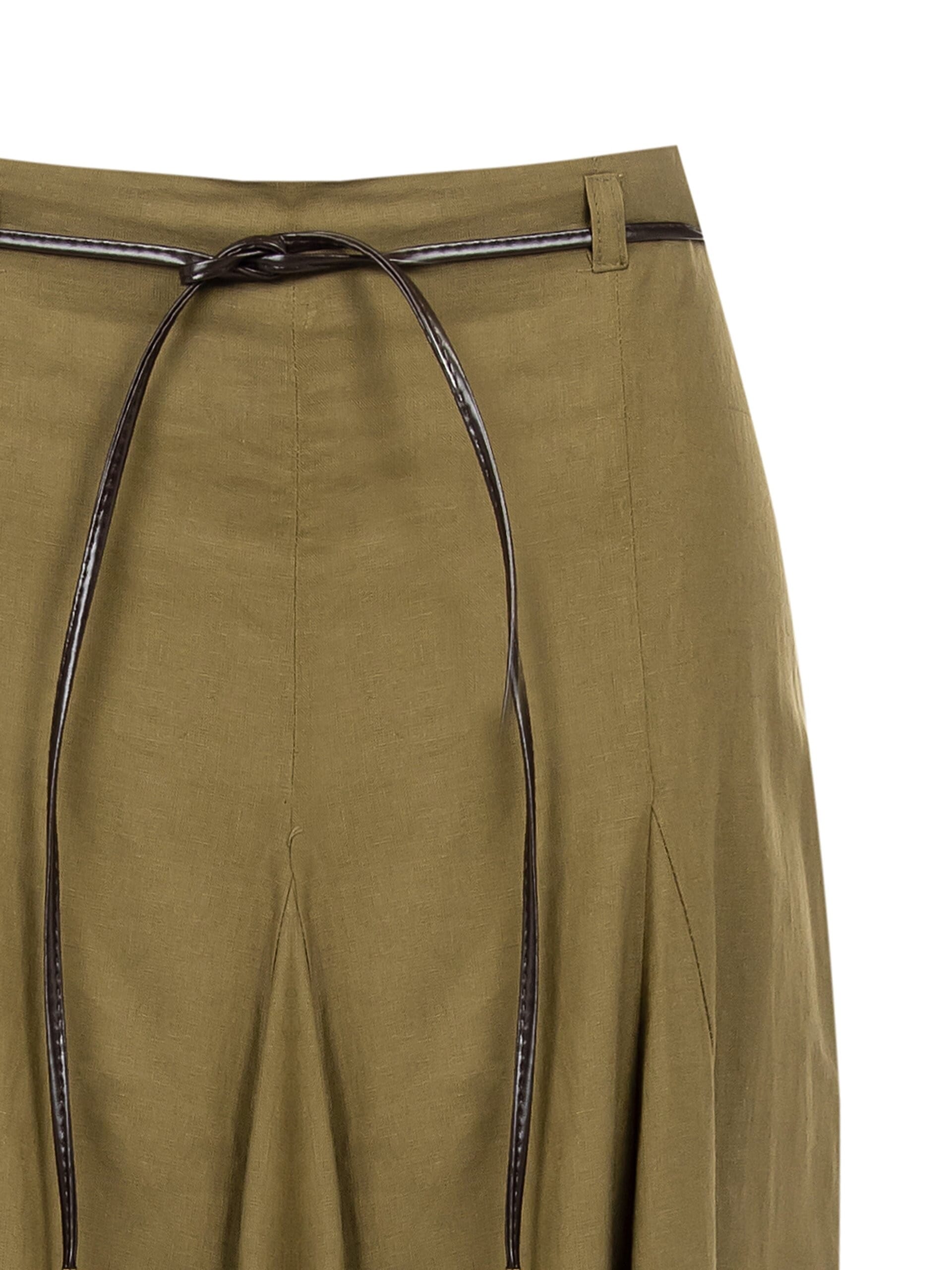 Gonna Lunga A Ruota In Misto Lino E Viscosa Con Sottile Cintura In Similpelle Abbinata Rinascimento