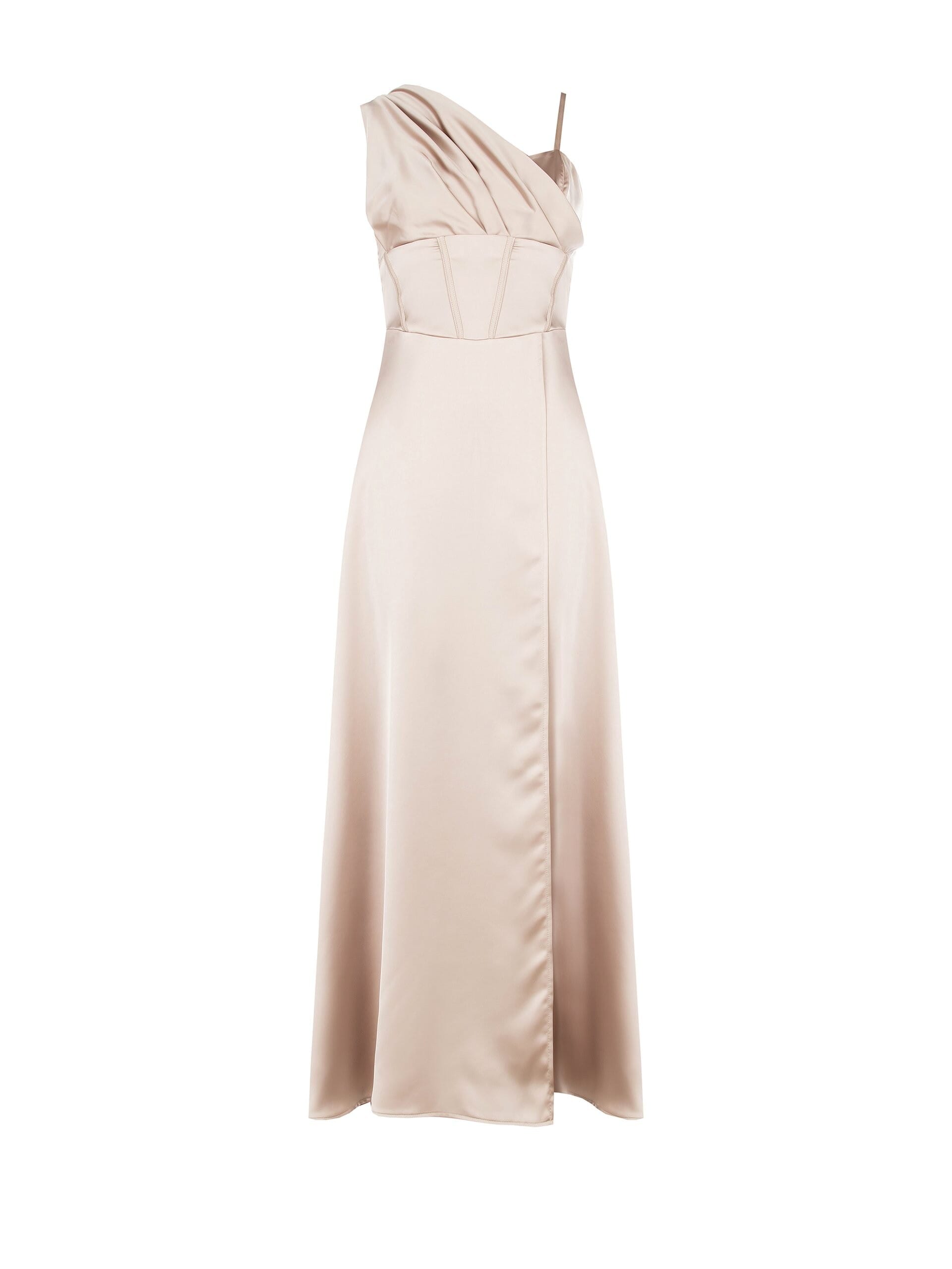 Long Satin Bustier Dress With Draped Sleeve Rinascimento