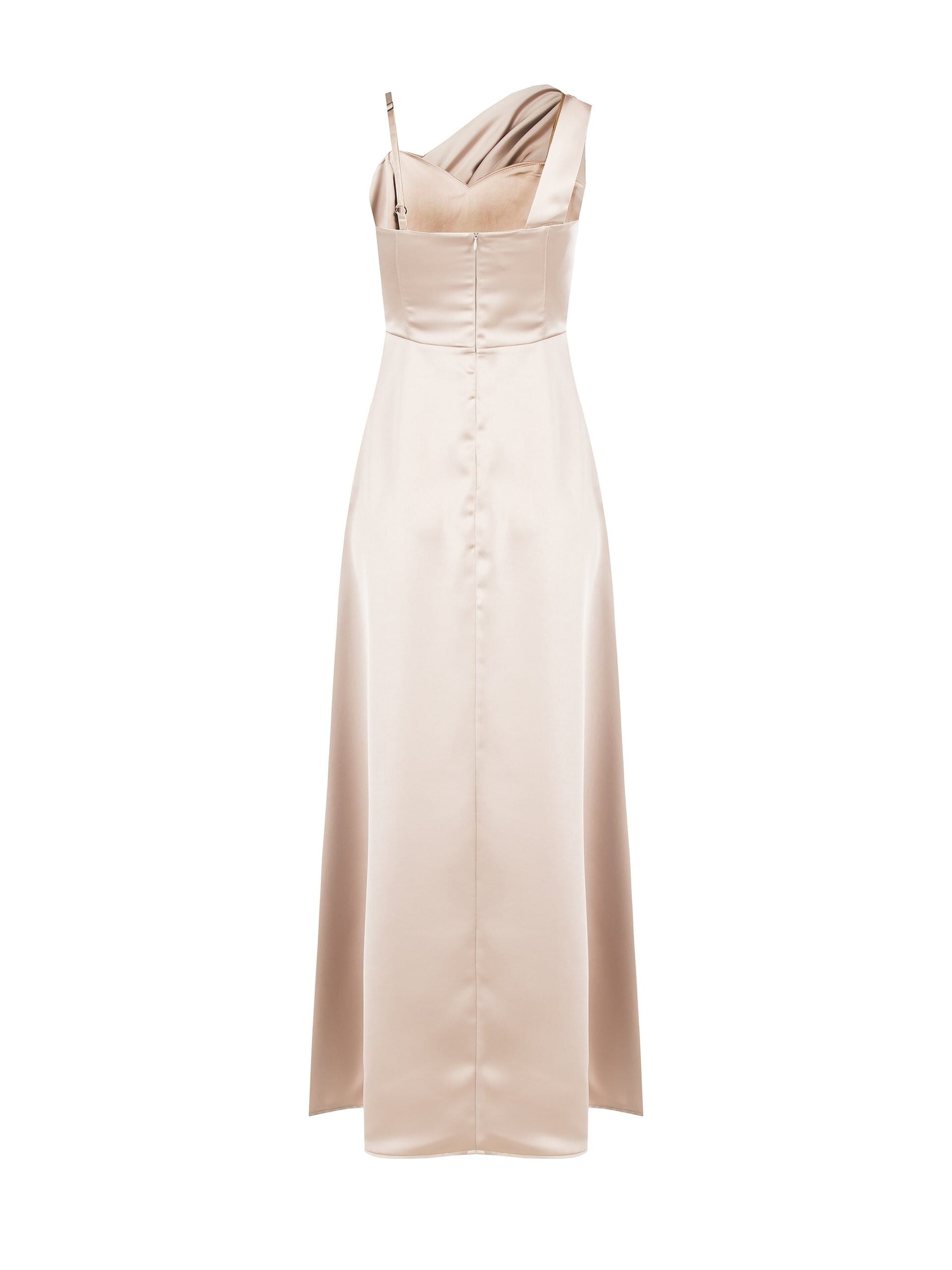 Long Satin Bustier Dress With Draped Sleeve Rinascimento