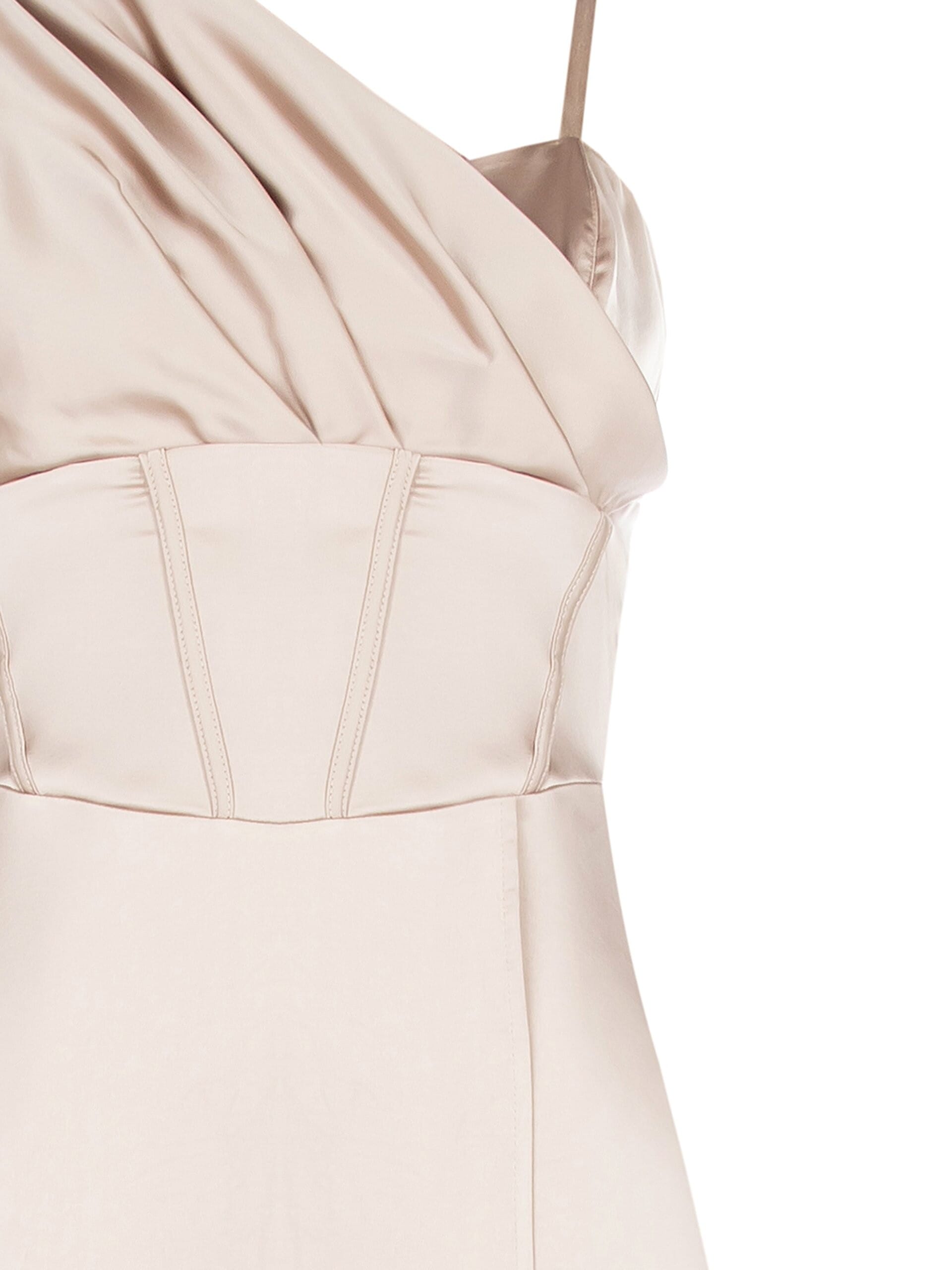 Long Satin Bustier Dress With Draped Sleeve Rinascimento