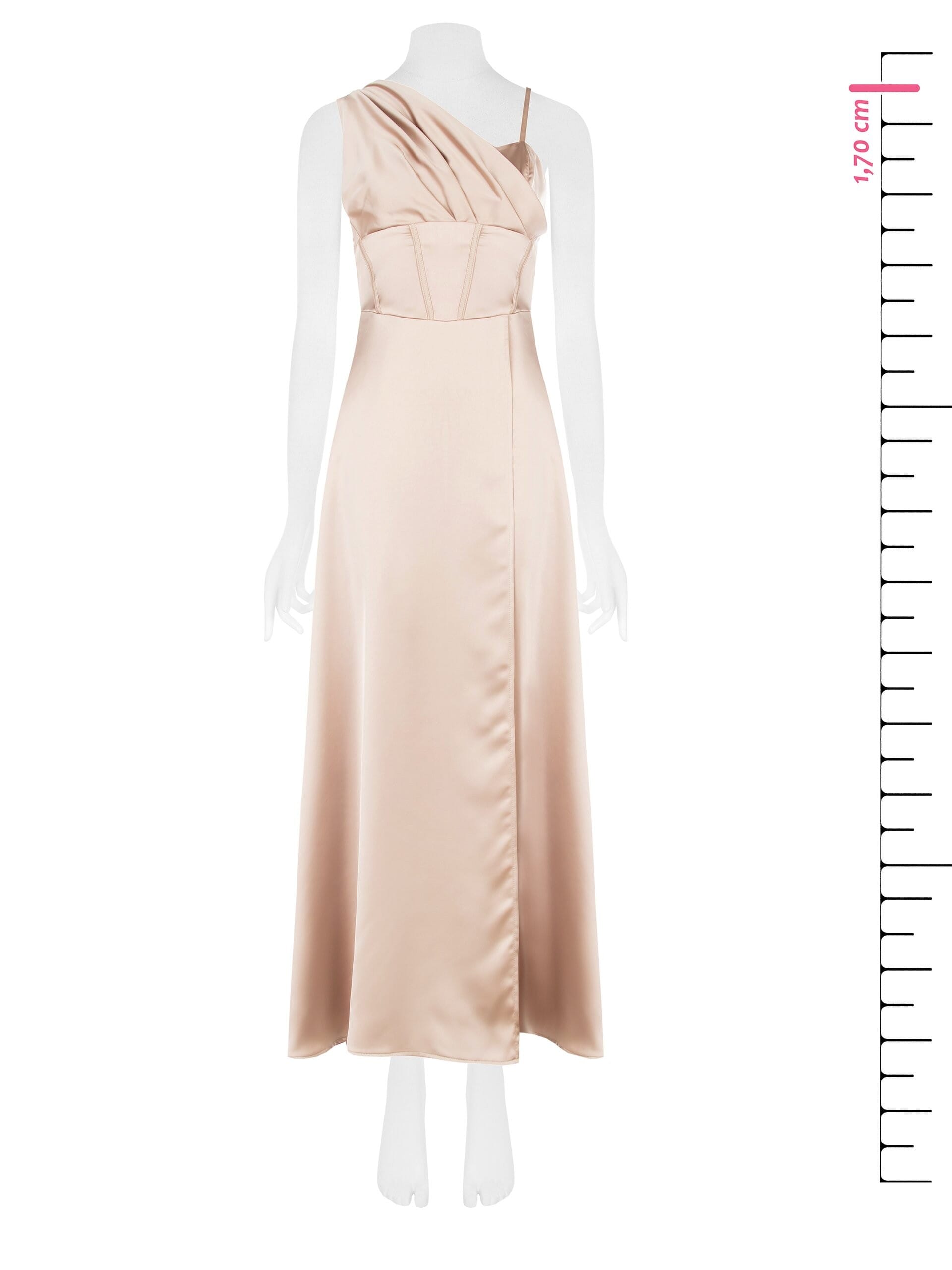 Long Satin Bustier Dress With Draped Sleeve Rinascimento