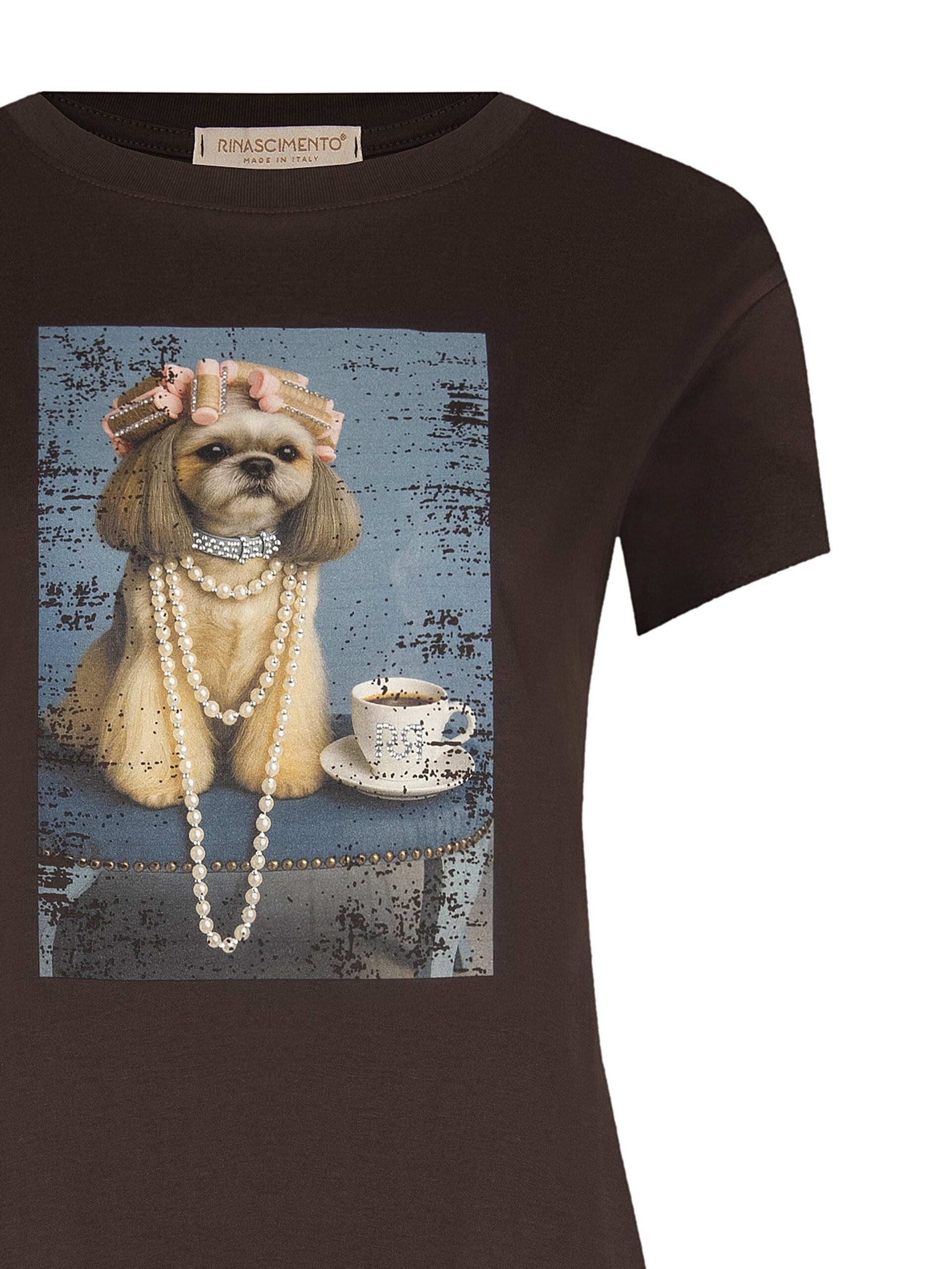 Regular Cotton T-Shirt With Dog Print And Rhinestone Rinascimento